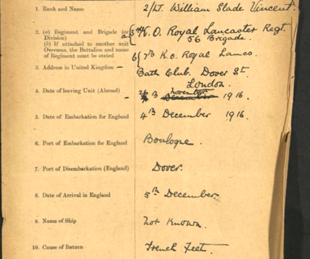 William Evacuated from France suffering from trench feet December 1916